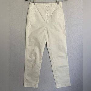 Babaton Aritzia White high waisted button fly slim fit cotton spandex pants Sz 2